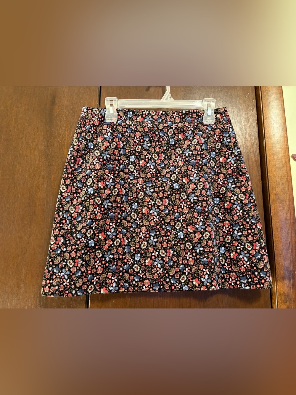 LOFT Black Mini Skirt with Pink and Blue Floral Print